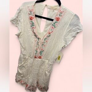 White Floral Embroidered Women's Romper